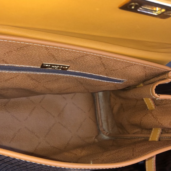 TED LAPIDUS Caramel Leather Top Handle & Monogram Logo Vinyl Crossbody Satchel - Picture 6 of 17
